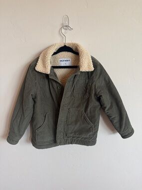 Old Navy Kids Olive Green Corduroy Jacket with Cream Sherpa Collar